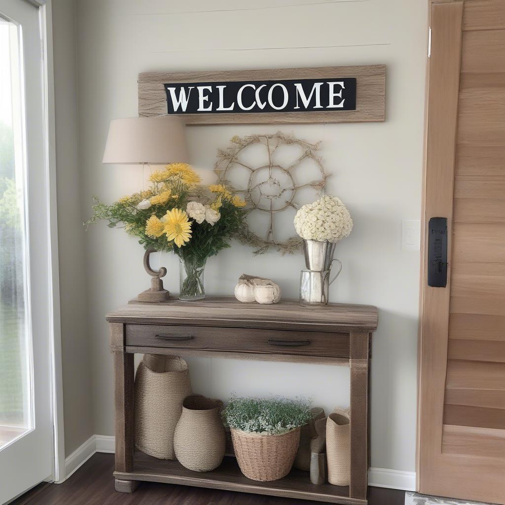 Welcome sign in entryway.