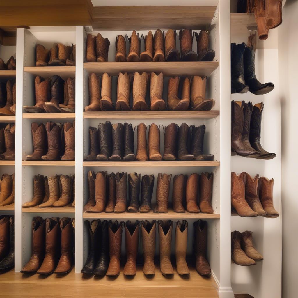 Western Boots Stored in Specialized Boot Holders