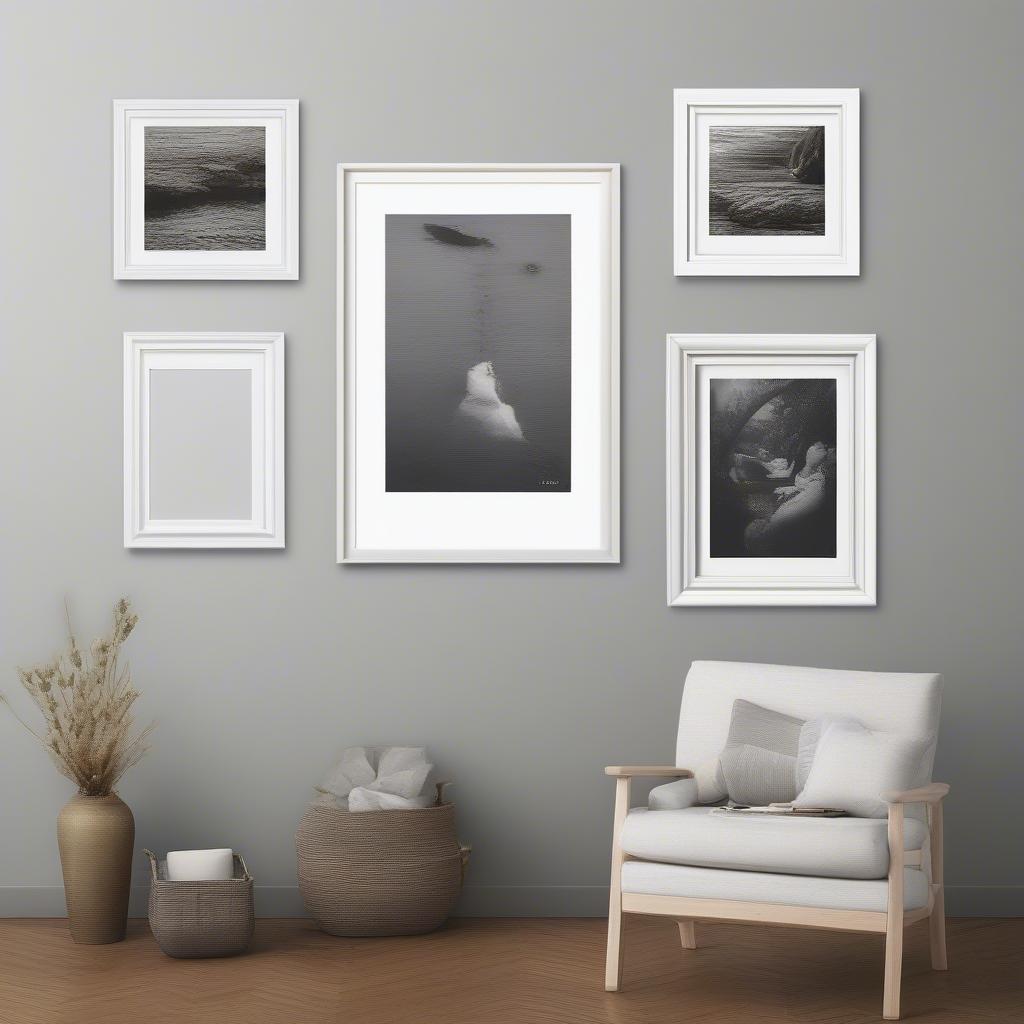 Various white 11x14 frames with mats showcasing different styles and materials