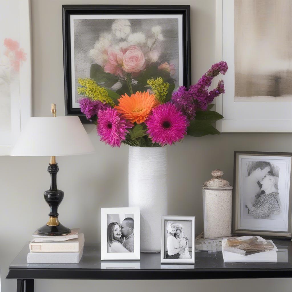 White 12x16 Picture Frame Displayed on a Table with Floral Arrangement