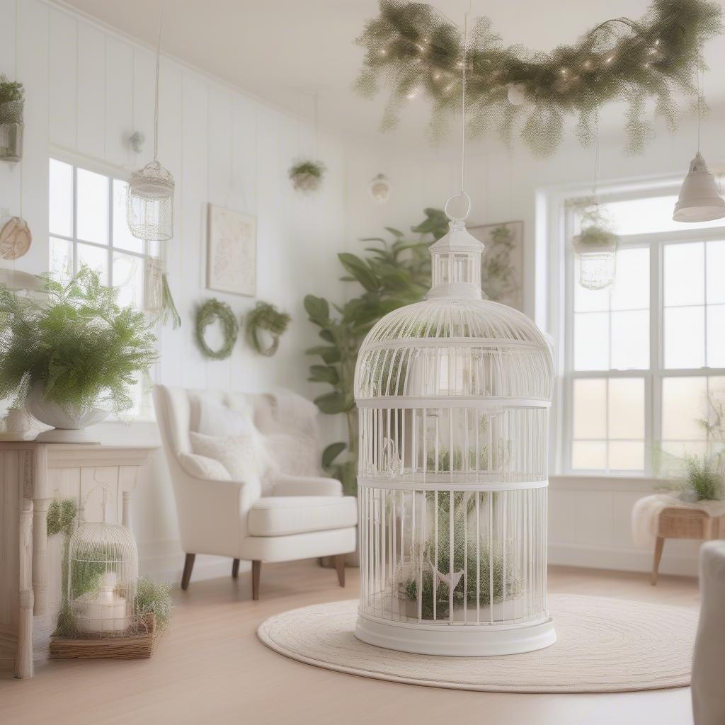 White Birdcage in a Living Room