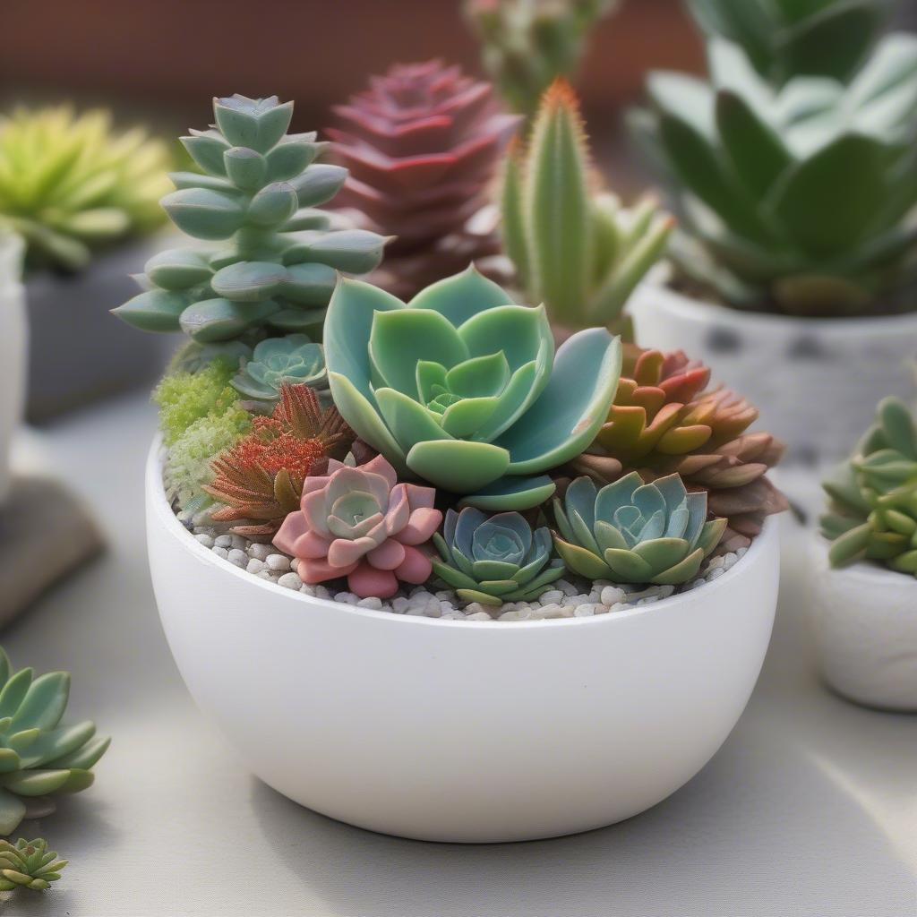 White Cement Planter with Succulents