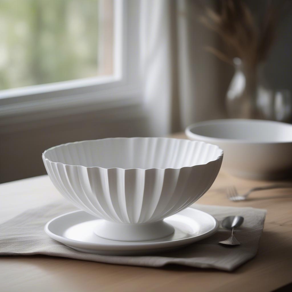 White Fluted Bowl on a Dining Table