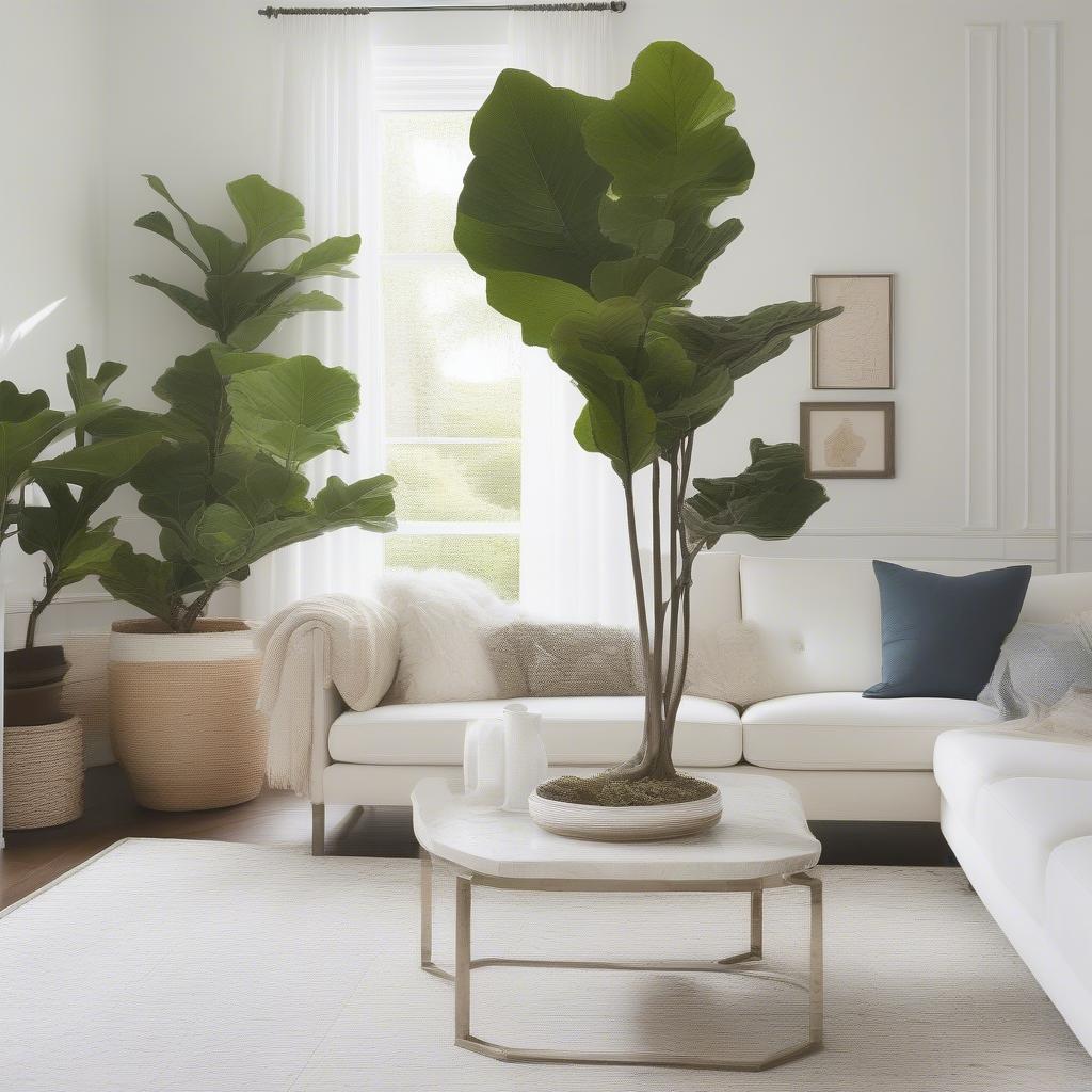 White fluted planter in an indoor living room