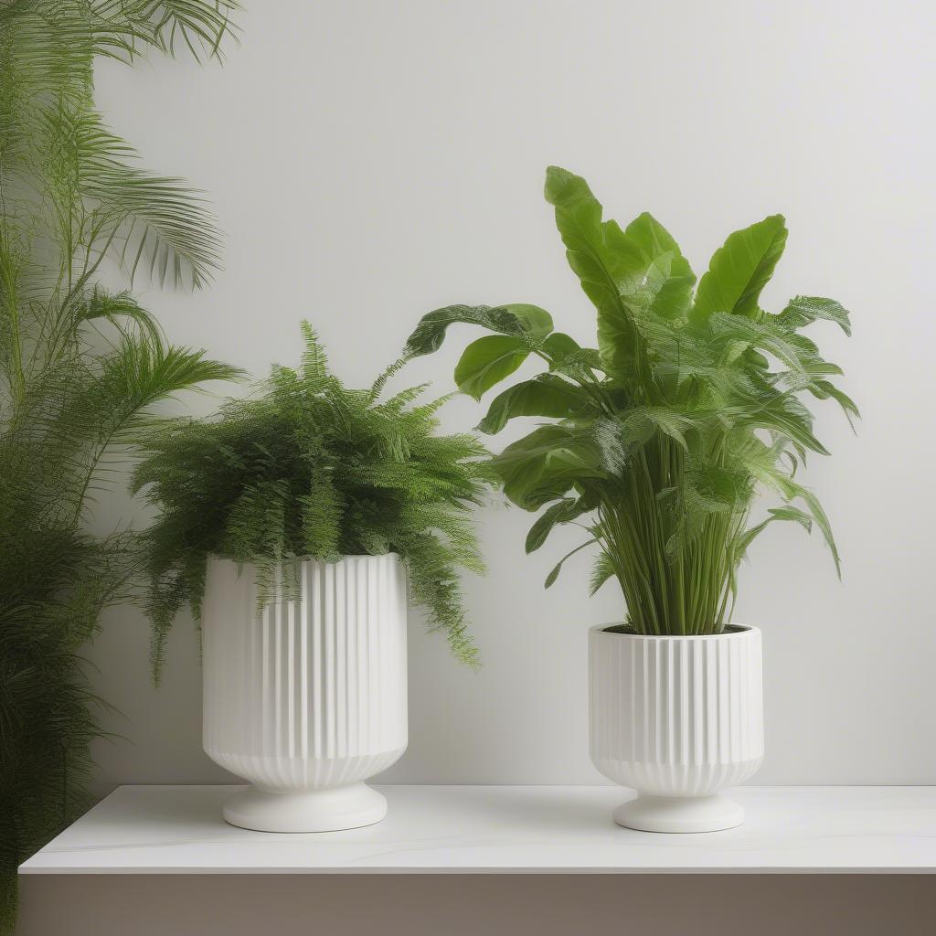 White Fluted Planter with Greenery