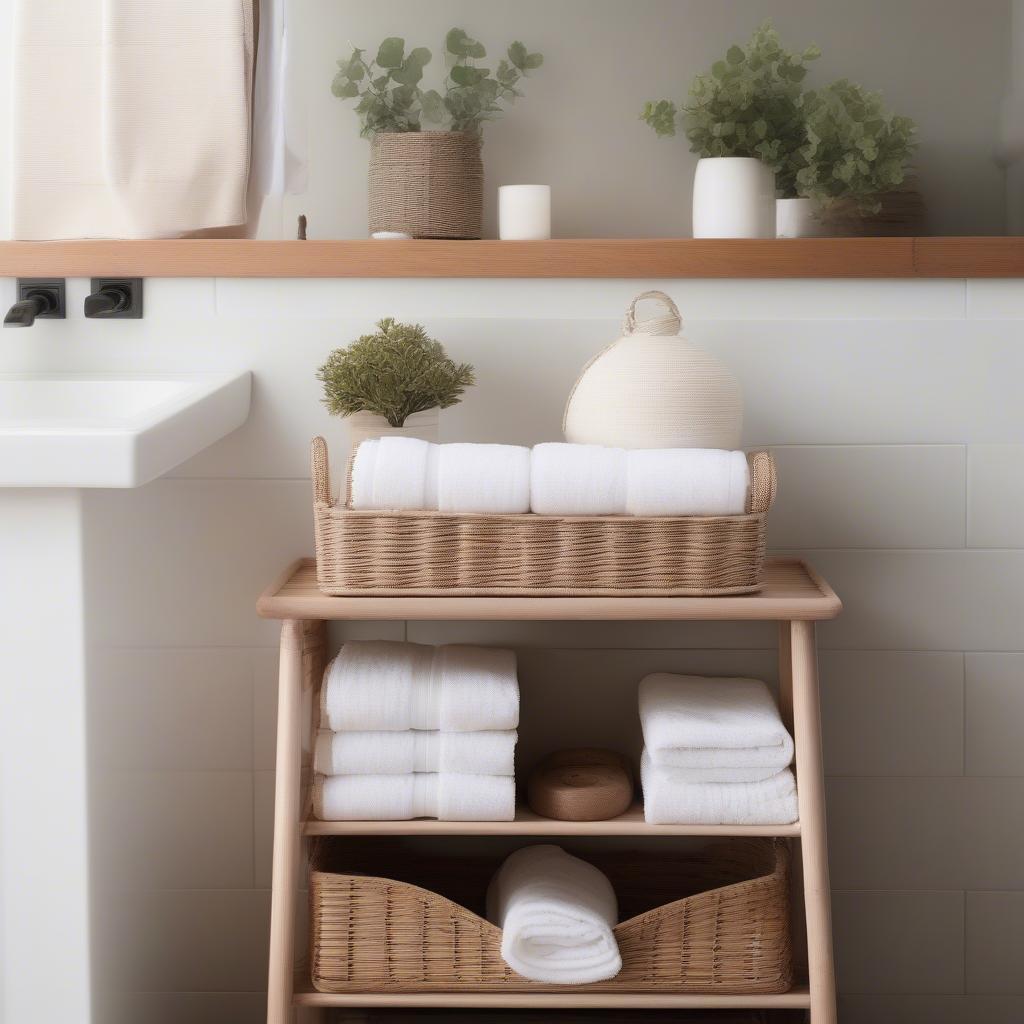 White Fluted Wicker Basket on a Shelf