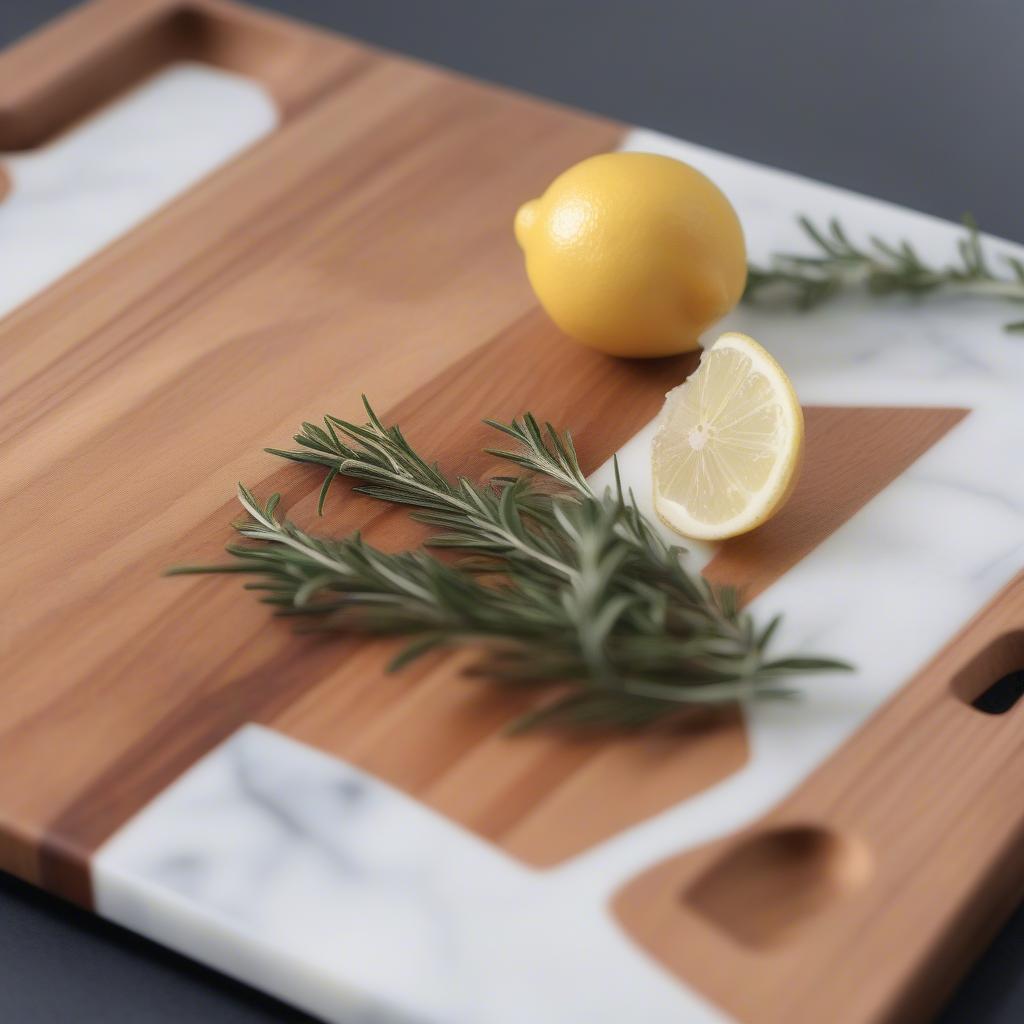 White Marble and Wood Cutting Board