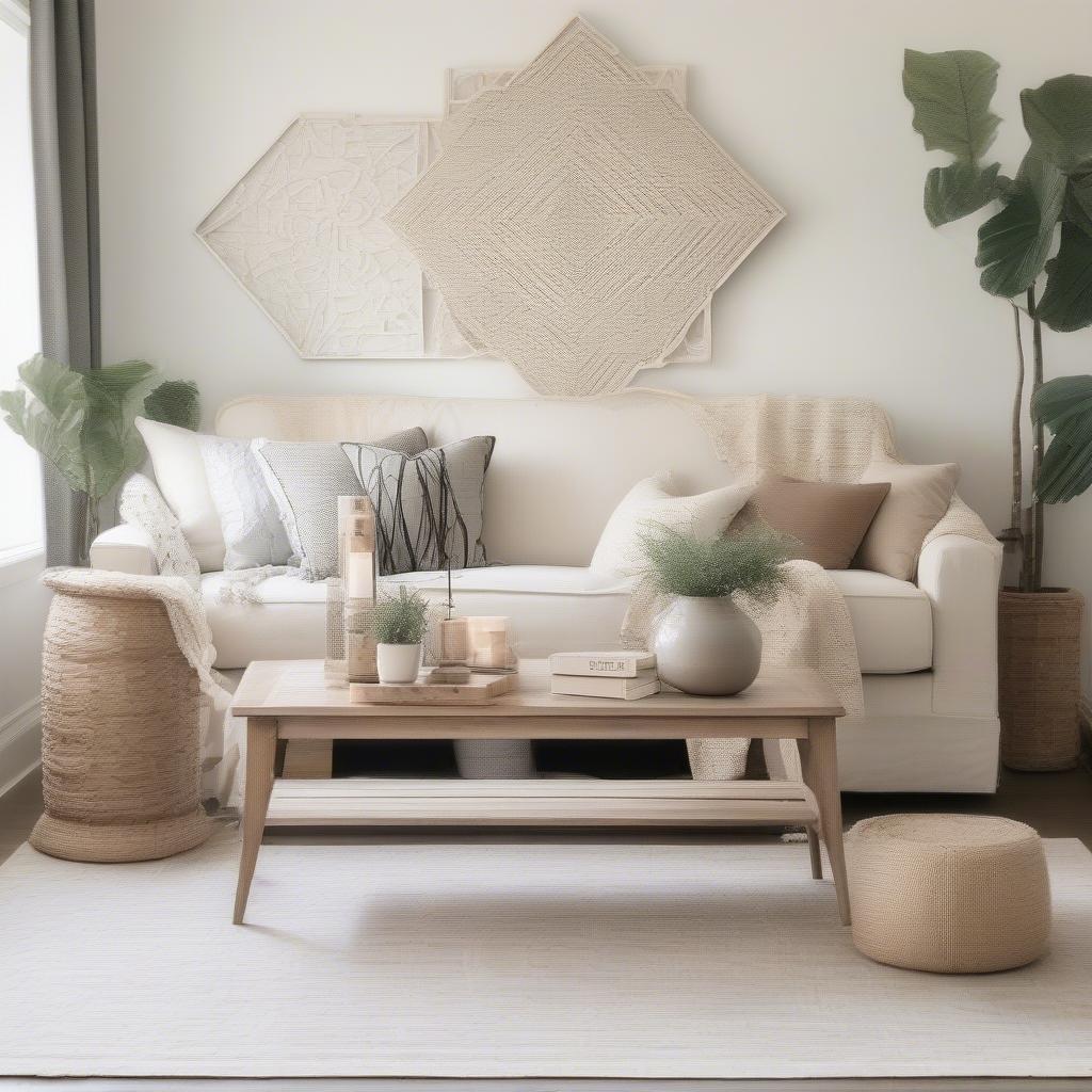 White Wood Wall Decor in a Living Room