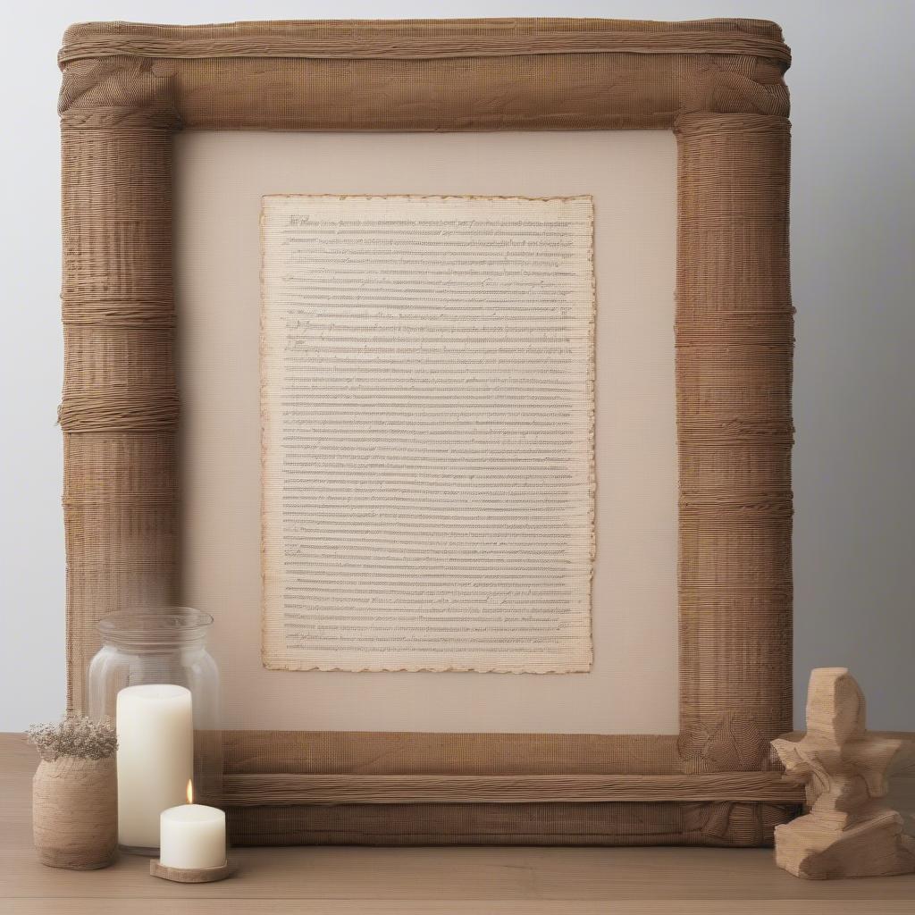 Wicker Frame Displaying a Handwritten 10 Commandments Scroll