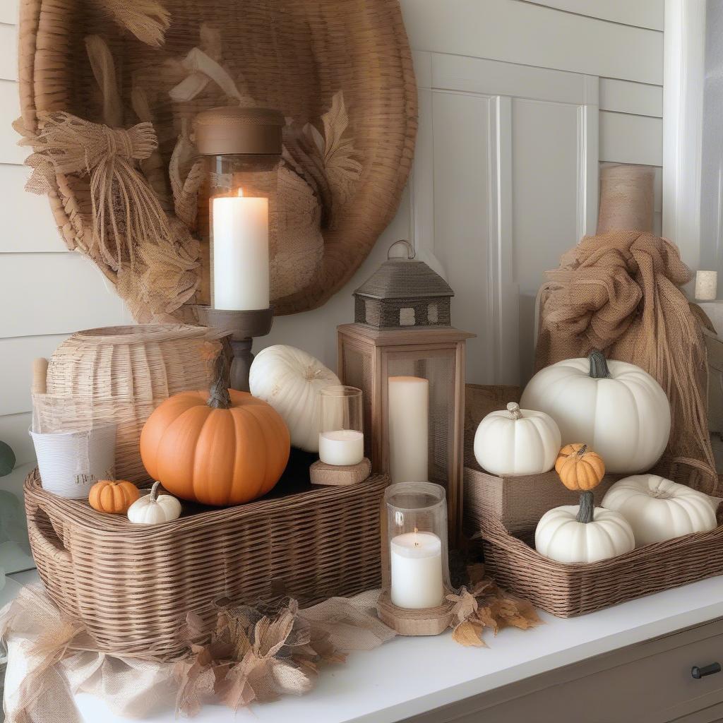 Wicker and Rattan Fall Decor Arrangement