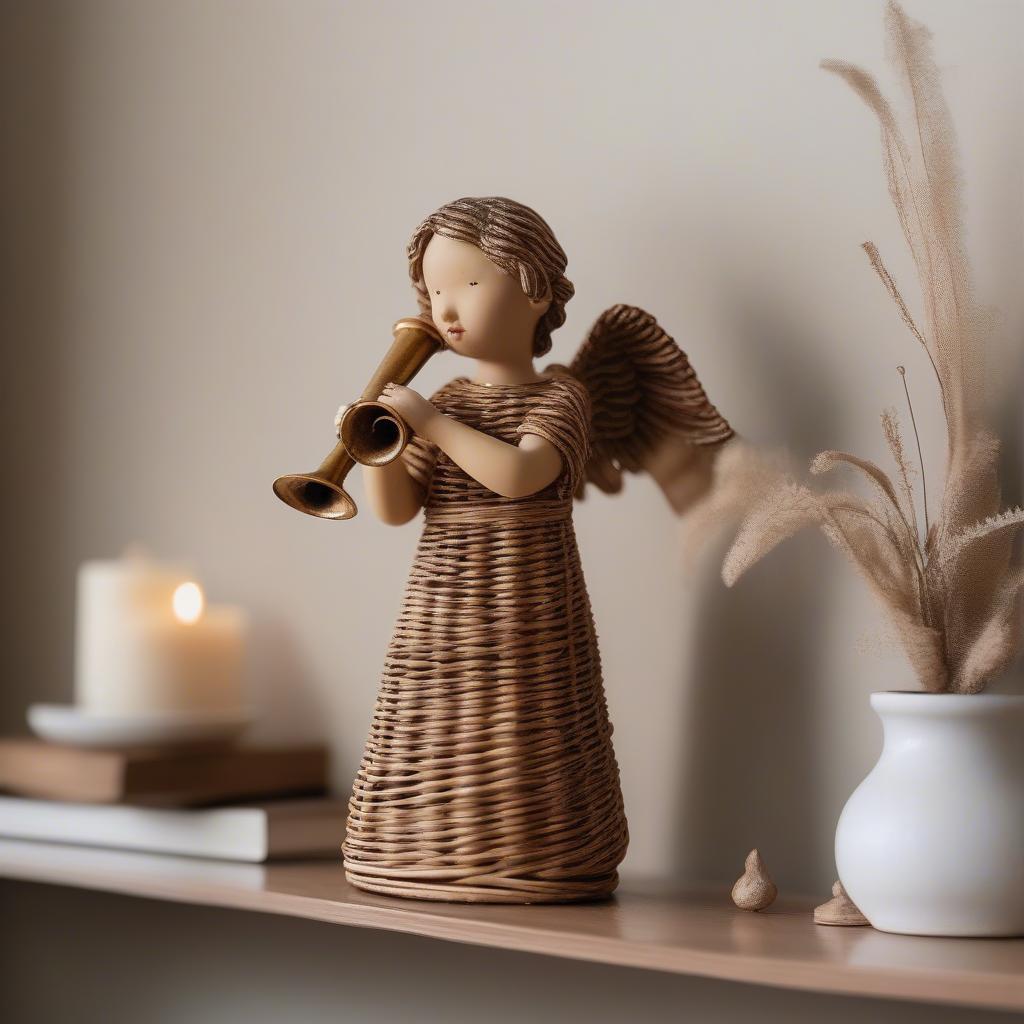 Wicker Angel Figurine with Trumpet