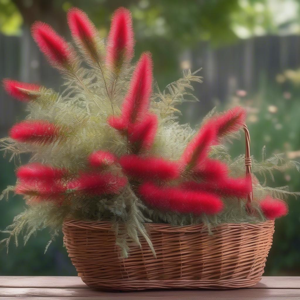 Wicker Basket with Bottlebrush Flowers