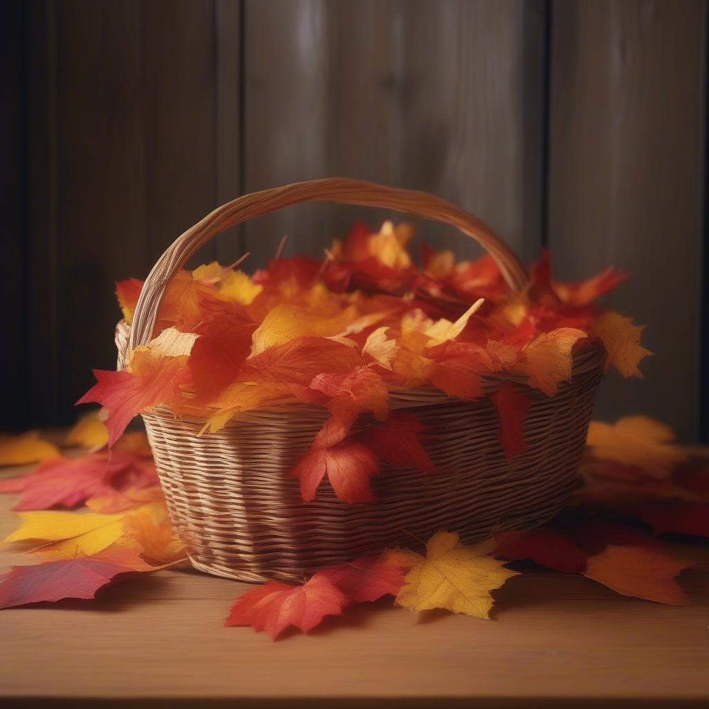 Wicker Basket Filled with Fall Foliage