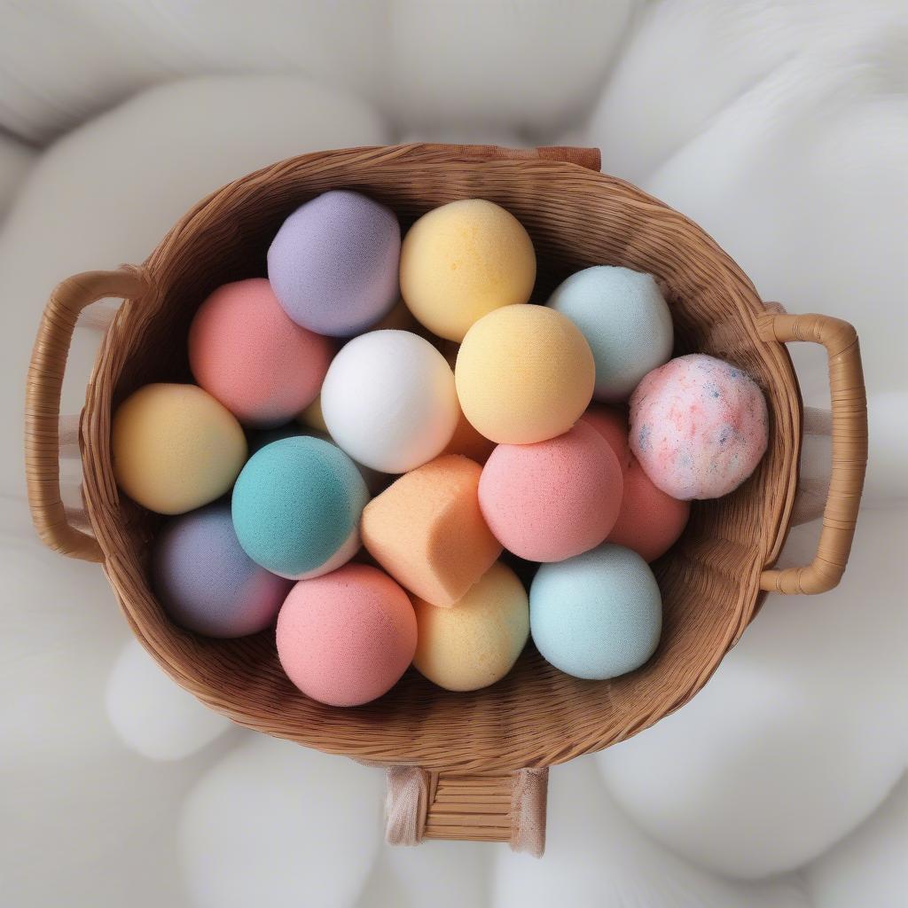 Wicker Basket Filled with Colorful Bathroom Bombs