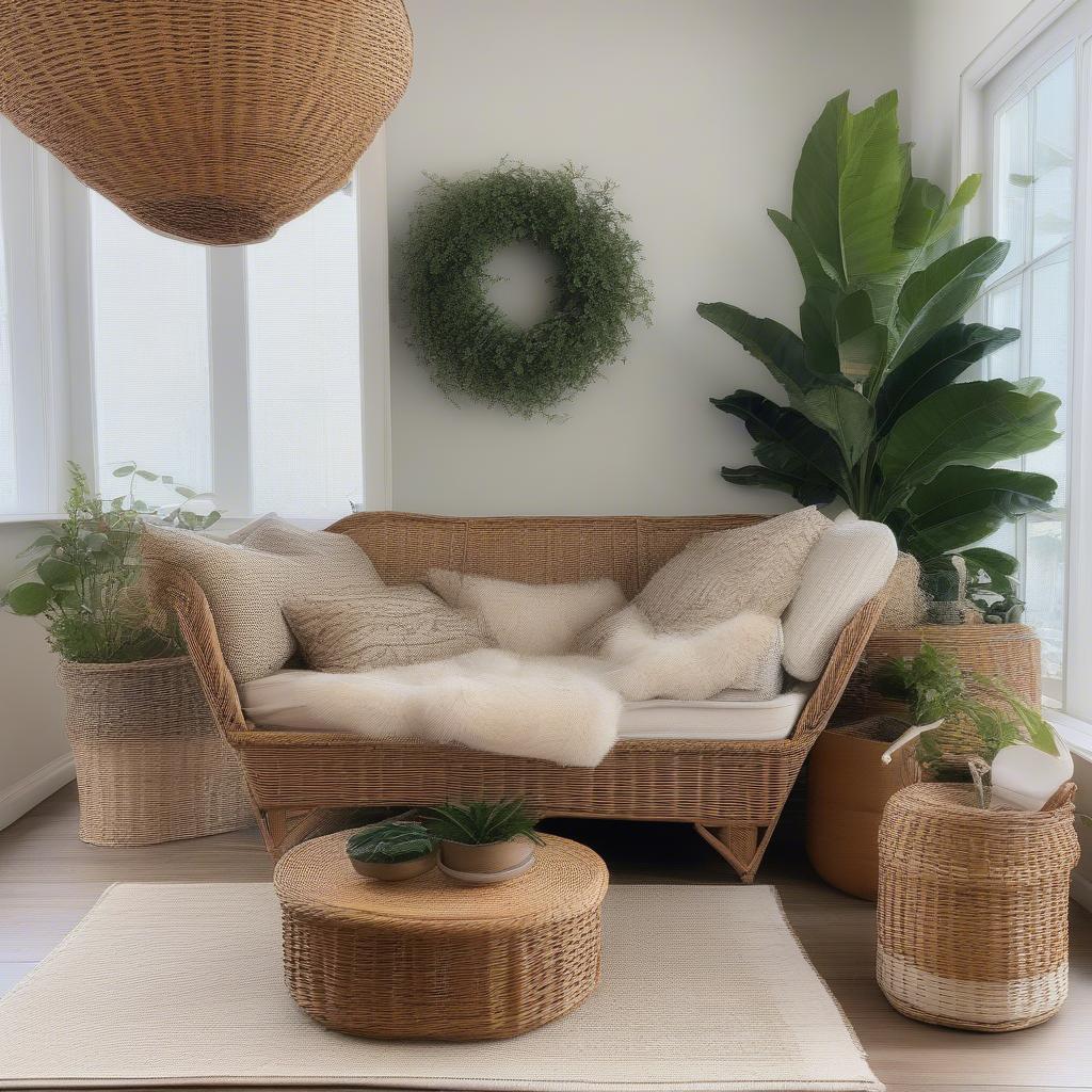 Wicker basket used as home decor with plants