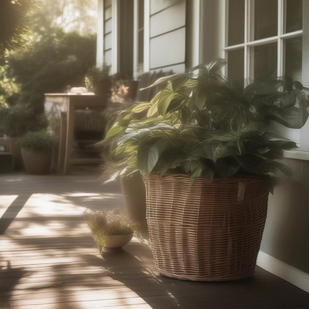 Wicker basket placed in a shaded area