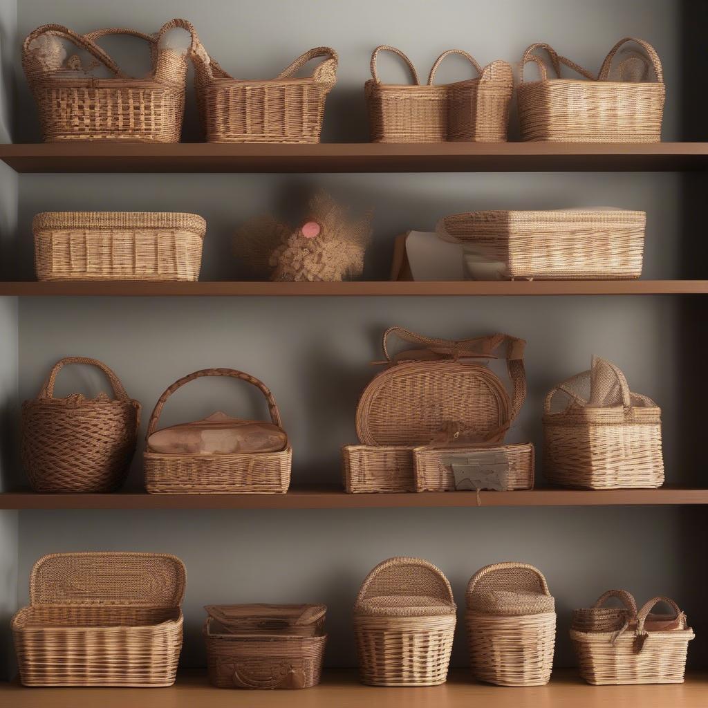 Several playing card shaped wicker baskets used to organize various items like playing cards, keys, and small accessories.