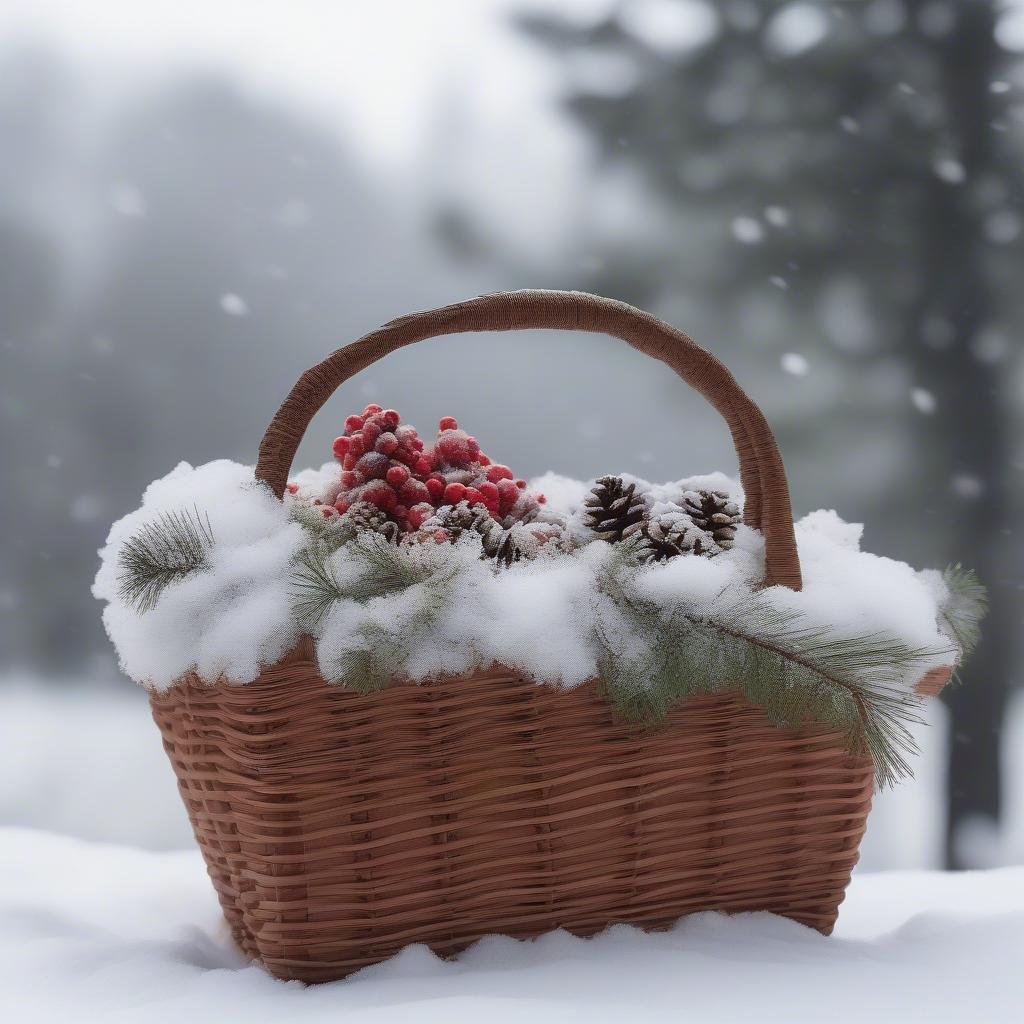 Wicker Basket in a Snowy Field