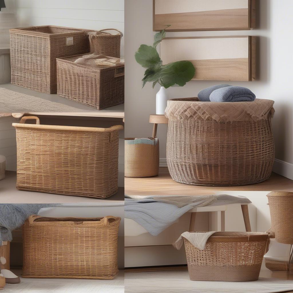 Wicker basket storage solutions in 44x22 dimensions for various home decor styles.