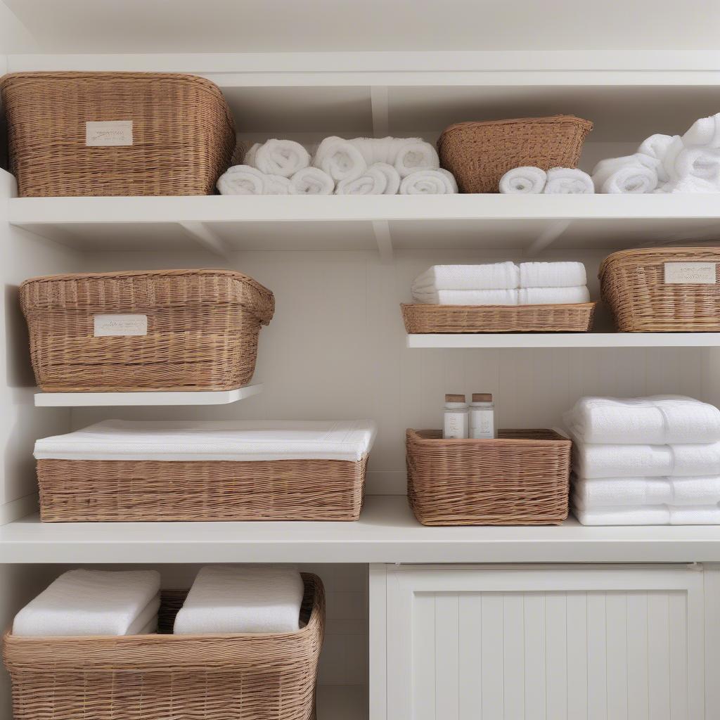 Wicker Basket Storage in White Barn Laundry