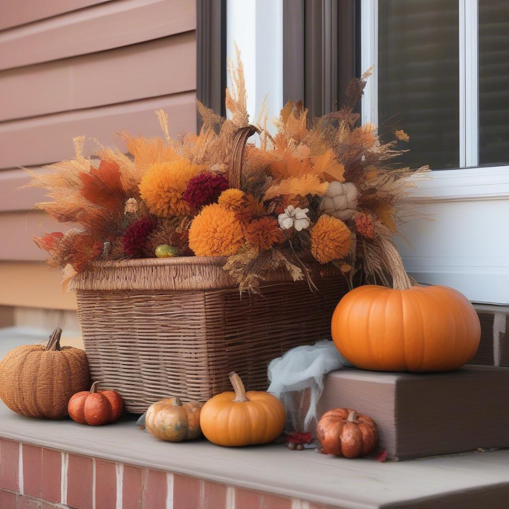 Wicker Basket Sweetie Pumpkin Porch Decor