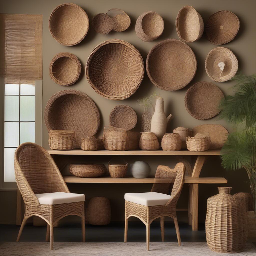 Wicker Basket Wall Display in a Dining Area