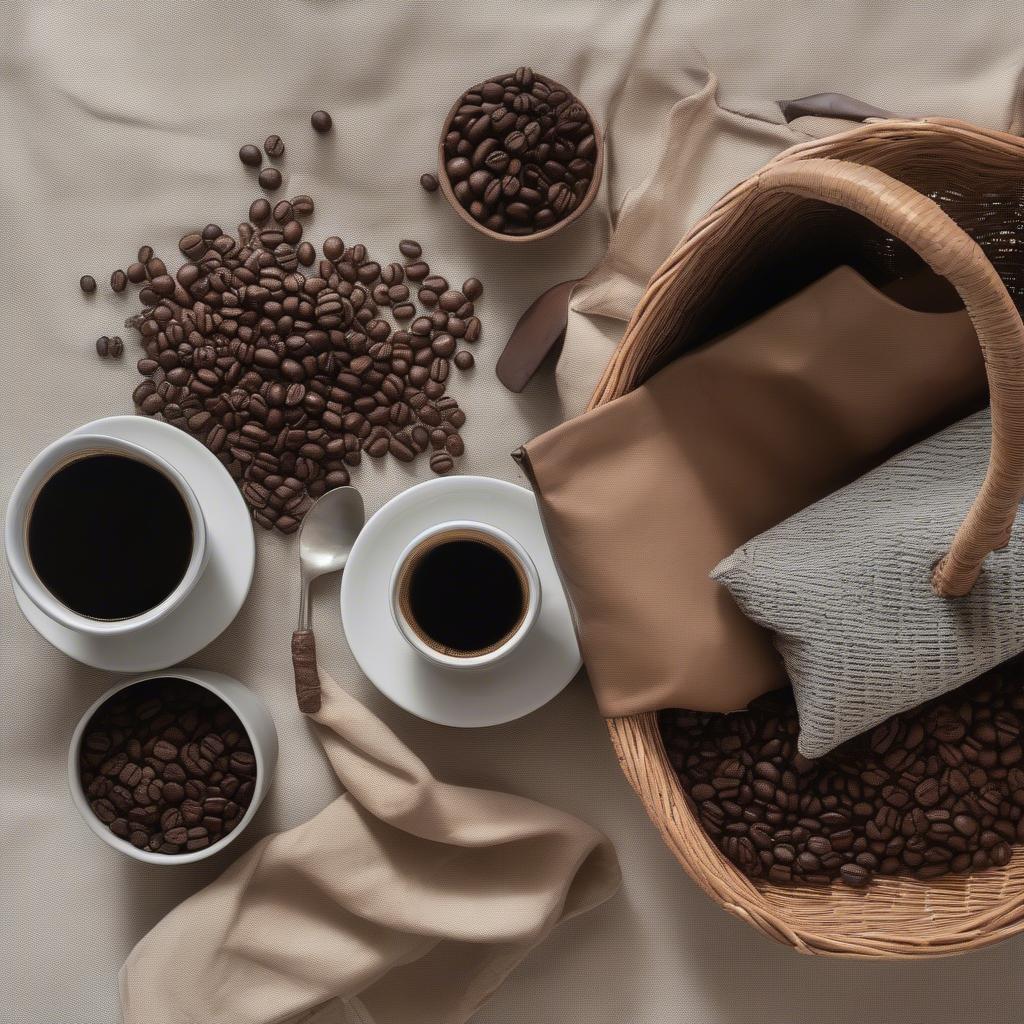 Wicker Basket with Coffee Accessories