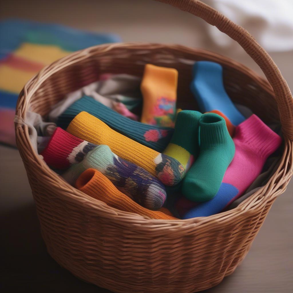 Wicker basket with lucky socks inside