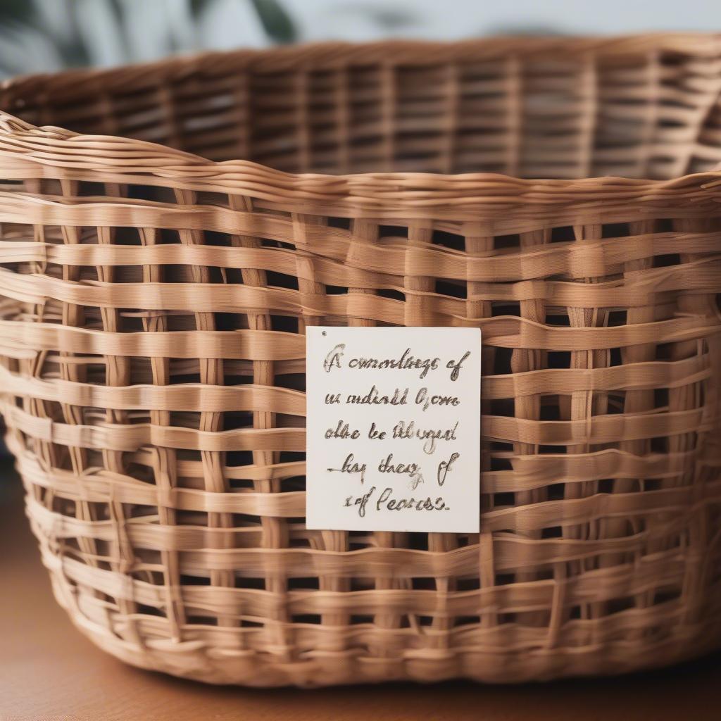 A wicker basket with a fearless quote incorporated into the design.