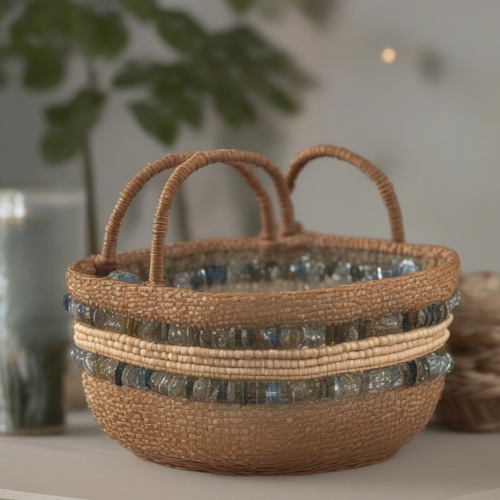 Wicker Basket Decorated with Seed Glass