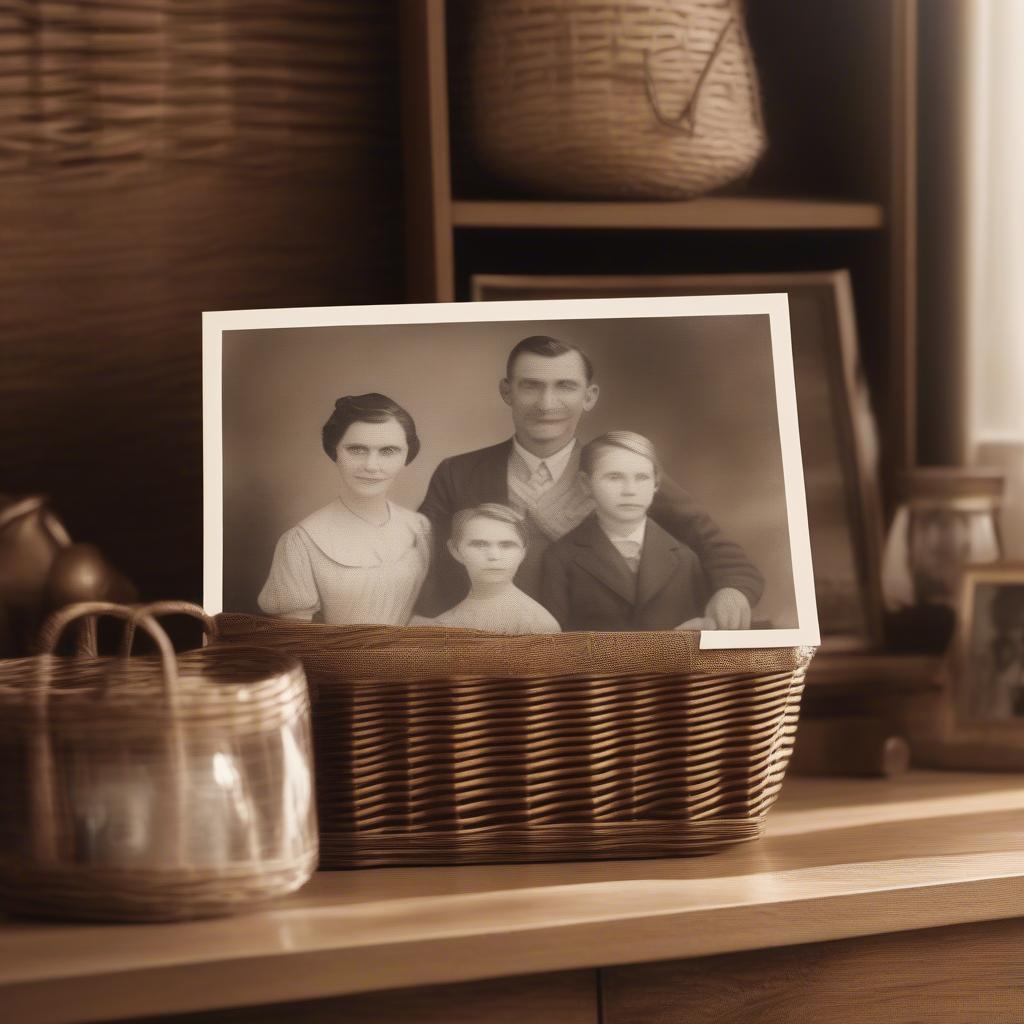 Wicker Basket with Sepia Photo Print