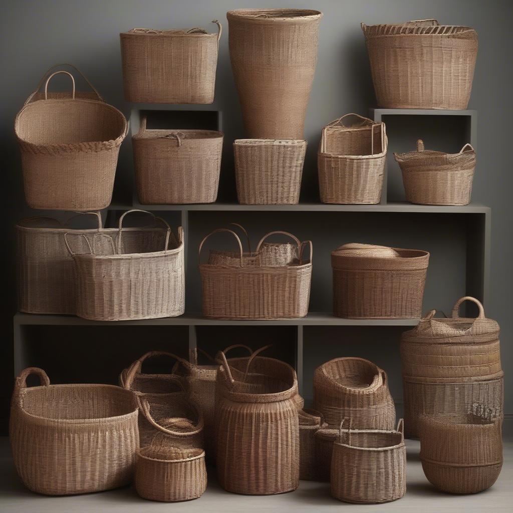 Wicker baskets suitable for small frames, showcasing various sizes and styles.