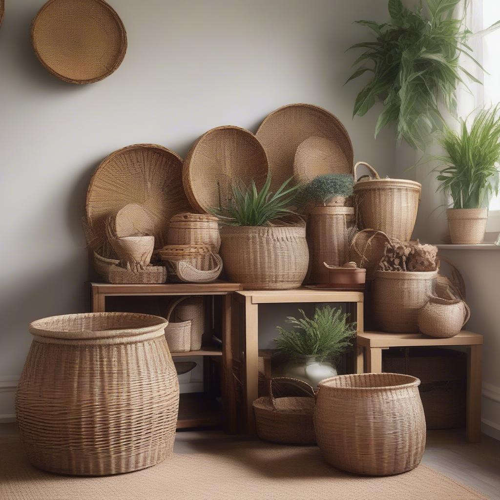 Wicker baskets used in home decor