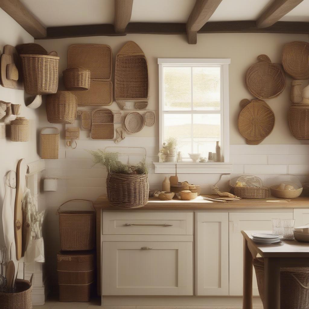 Wicker Baskets as Kitchen Wall Decor