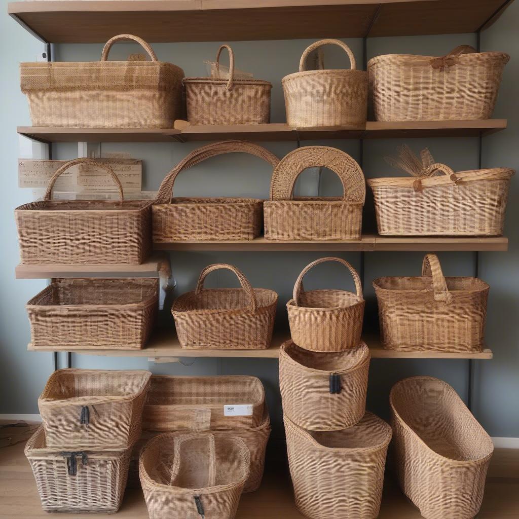 Variety of wicker baskets on sale