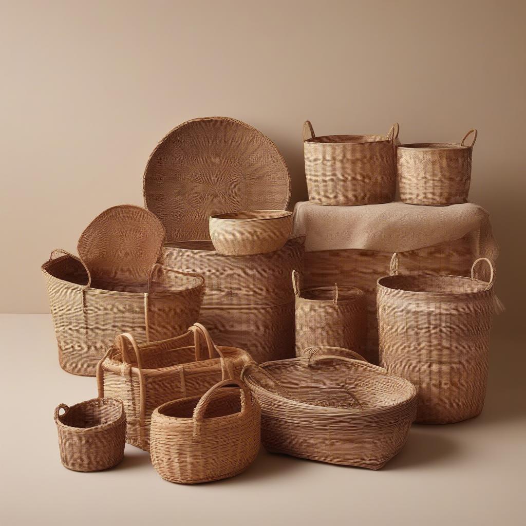 Variety of wicker baskets in different shapes and sizes