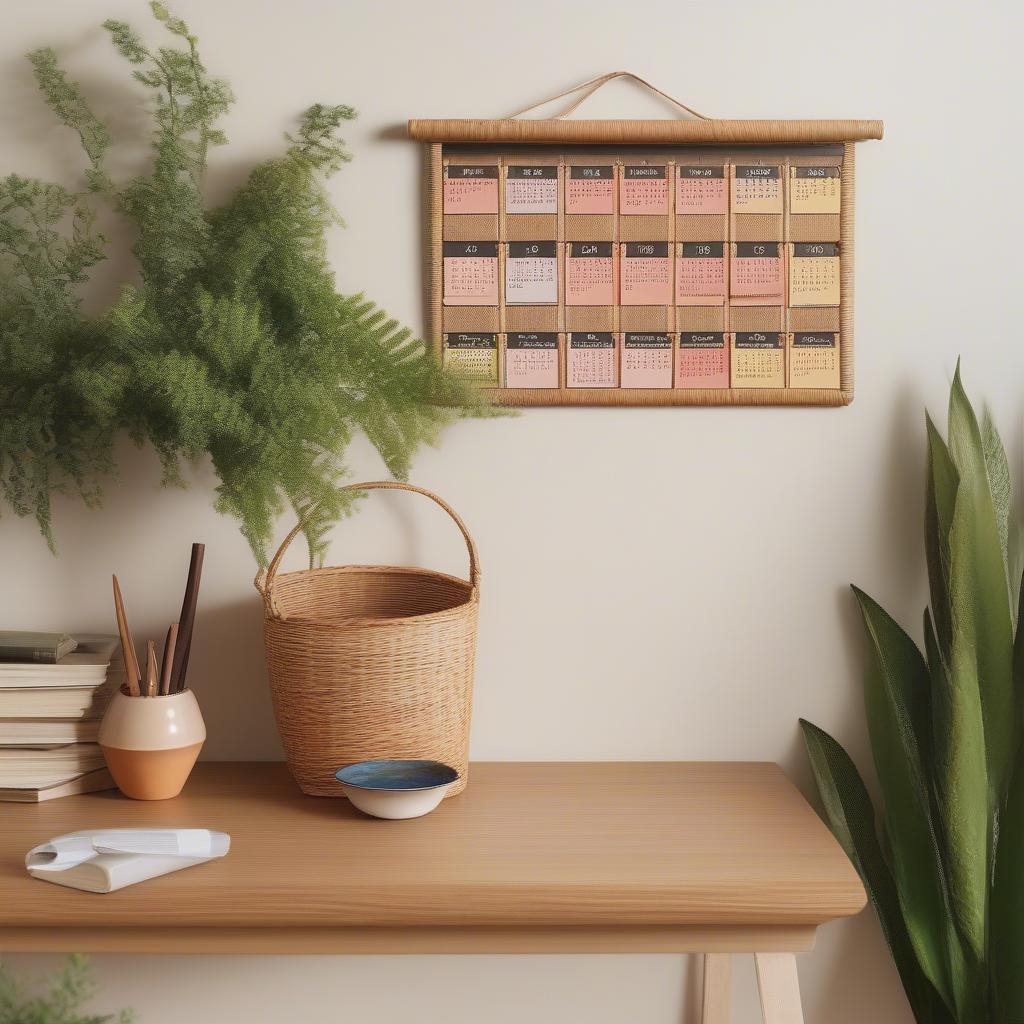 Wicker Calendar Holder on Wall