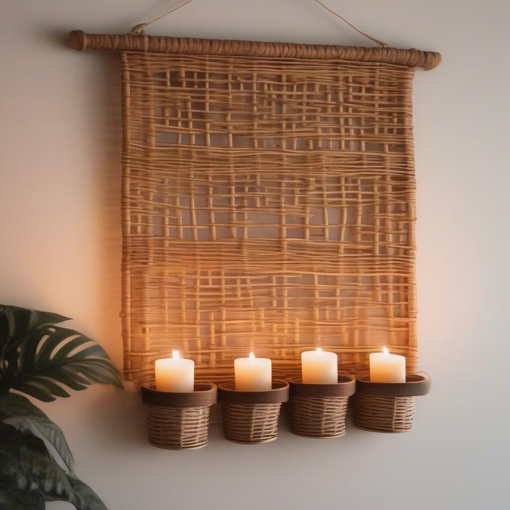 Wicker Candle Wall Hanging on a White Wall