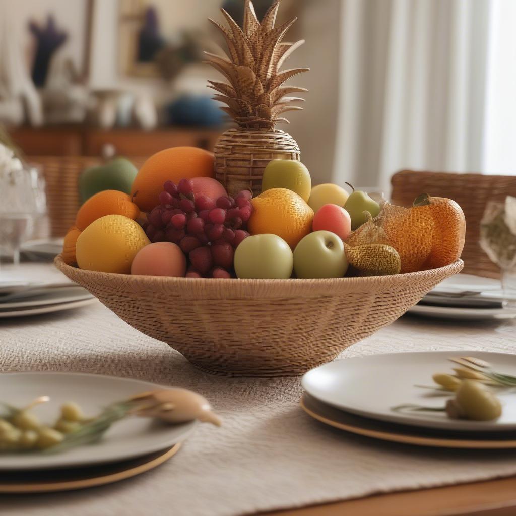 Wicker Centerpiece Bowl in an Art Dining Room