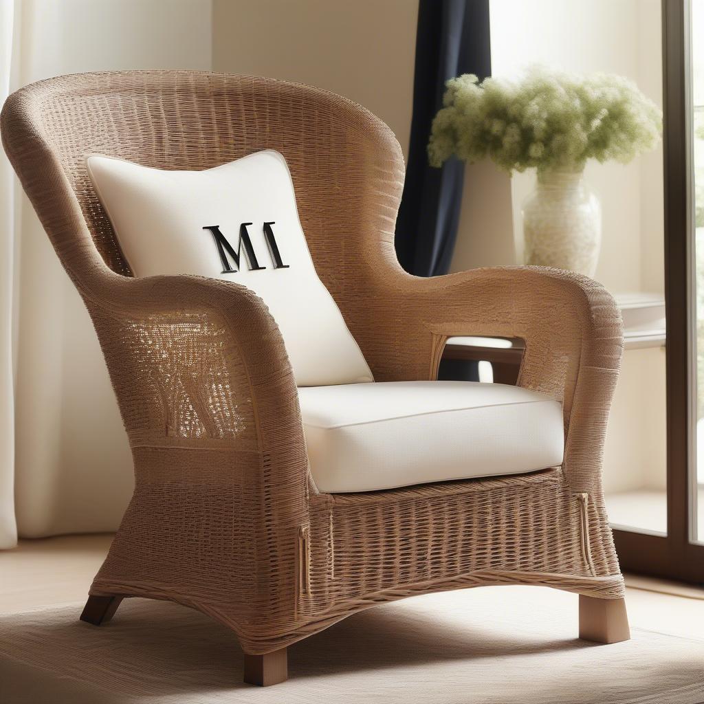 Wicker chair personalized with a monogram using honey's text decor