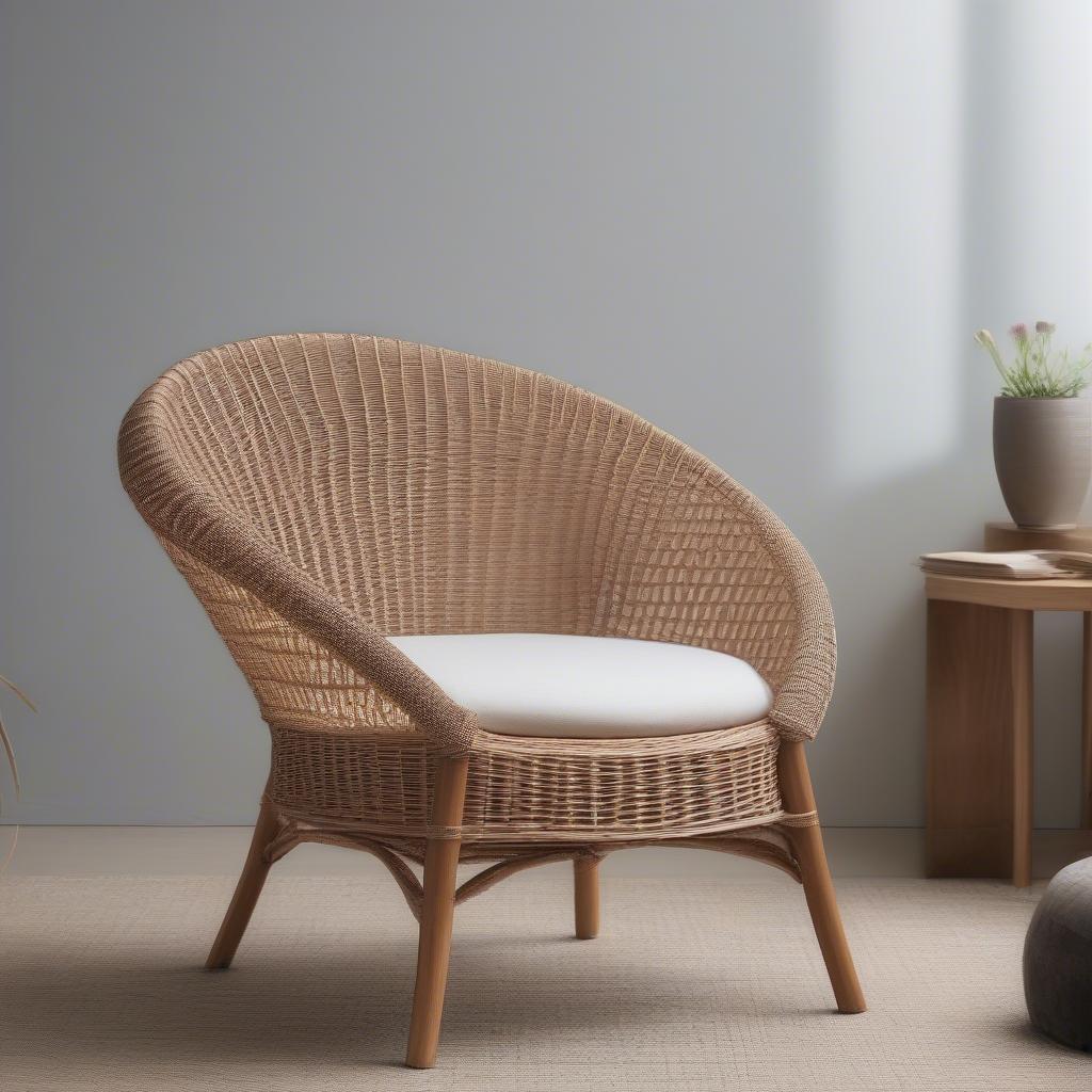 A Wicker Chair with a Sturdy Wood Frame