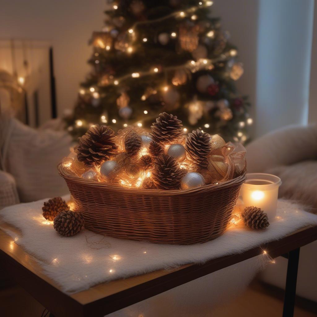 Festive Wicker Christmas Centerpiece