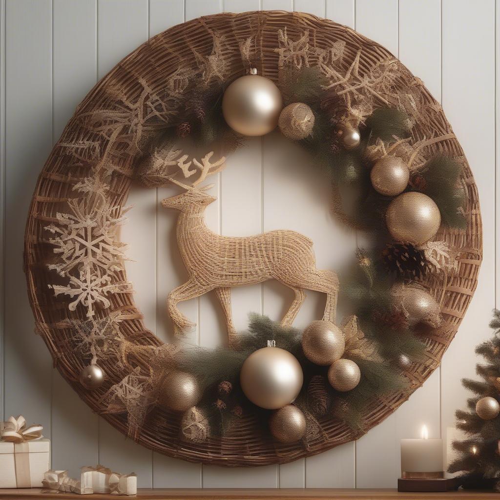 Wicker Christmas sign decor hanging on a wall