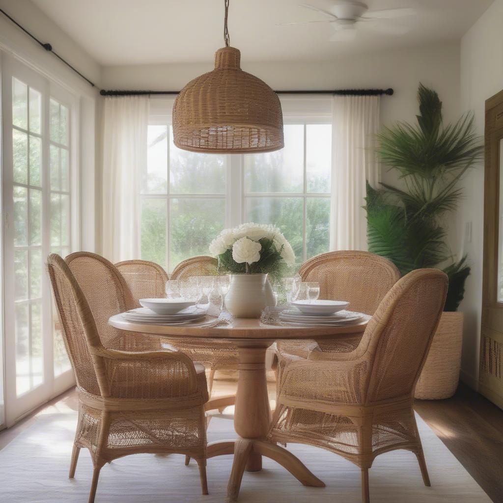 Wicker Dining Set with Rattan Accent Pieces