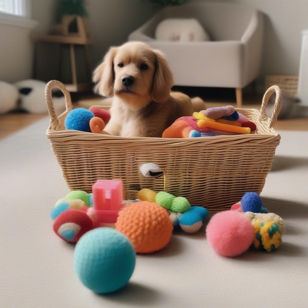 Organized Playtime with a Wicker Dog Toy Basket