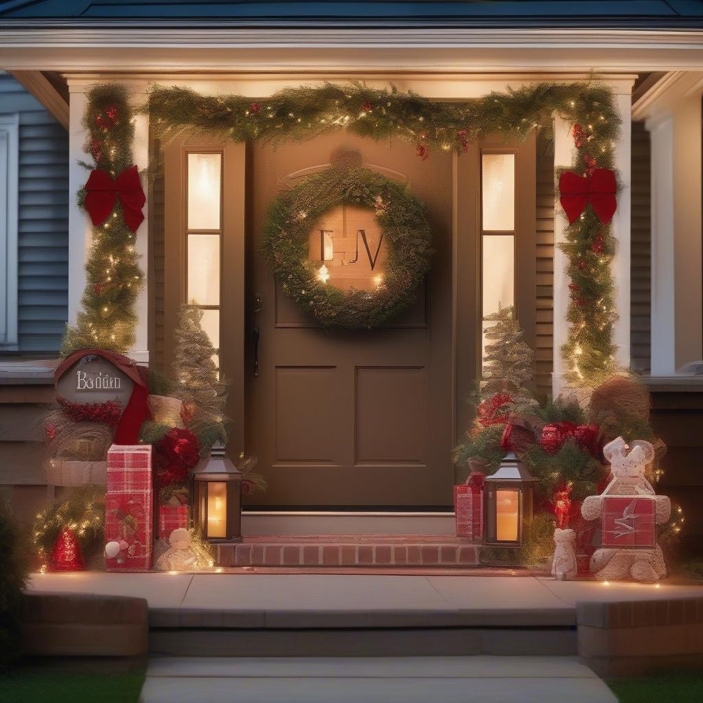 Wicker family name sign incorporated into Christmas decor