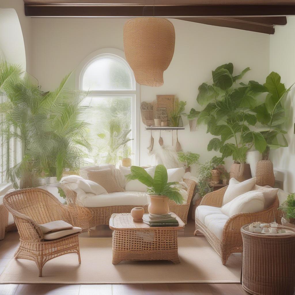 Wicker furniture creating a bright and airy atmosphere in a living room.