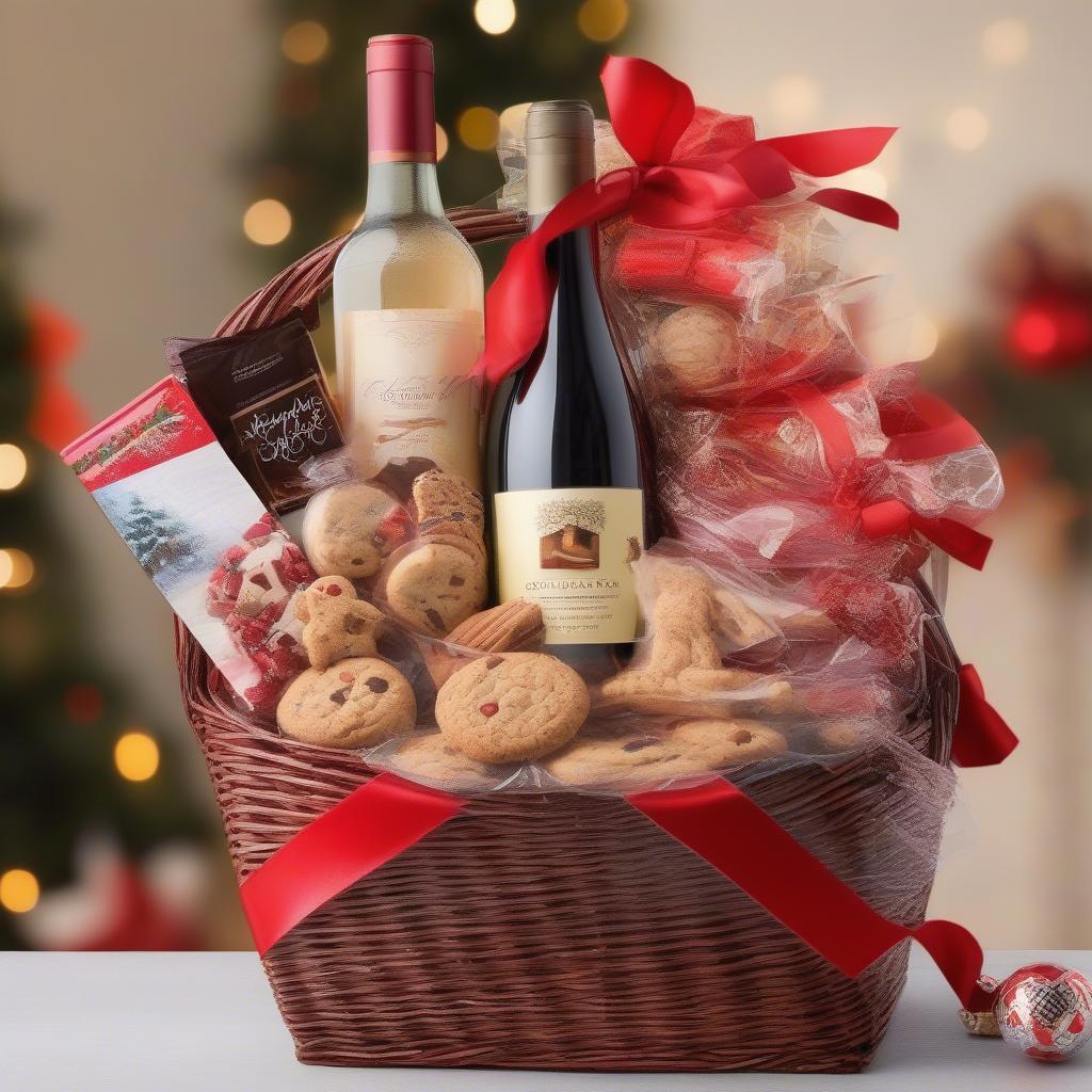 Wicker Gift Basket with Holiday Treats