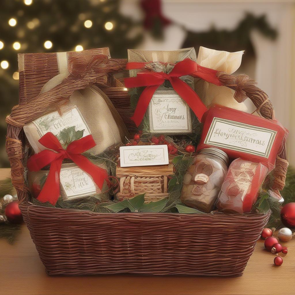 Wicker Gift Baskets with Christmas Decorations