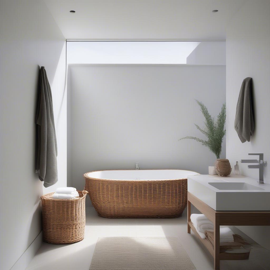 Wicker hamper in a stylish bathroom